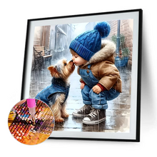 Lade das Bild in den Galerie-Viewer, Kleiner Junge und Welpe-Voll Round Diamond Painting-40x40cm