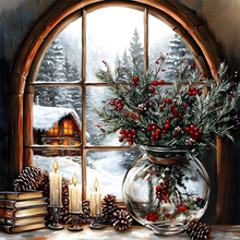 Lade das Bild in den Galerie-Viewer, Weihnachts-Schnee Fensterbank-Voll Round Diamond Painting-40x40cm
