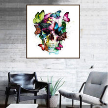 Lade das Bild in den Galerie-Viewer, Schmetterling Liebe Schädel - voller runder Diamant - 35x35cm