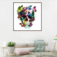 Lade das Bild in den Galerie-Viewer, Schmetterling Liebe Schädel - voller runder Diamant - 35x35cm