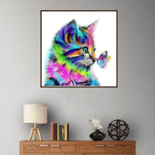 Lade das Bild in den Galerie-Viewer, Katze Schmetterling - volle Diamant-Malerei - 30x30cm