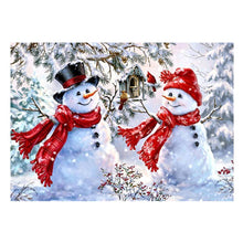 Lade das Bild in den Galerie-Viewer, Niedlicher Schneemann - voller runder Diamant - 40x30cm
