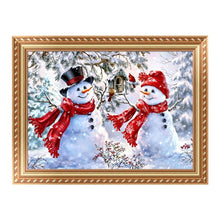 Lade das Bild in den Galerie-Viewer, Niedlicher Schneemann - voller runder Diamant - 40x30cm