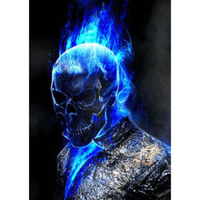 Lade das Bild in den Galerie-Viewer, Blauer Flammenschädel - voller runder Diamant - 30x40cm