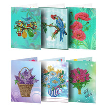 Lade das Bild in den Galerie-Viewer, 6pcs/set Flower and Birds Greeting Cards Diamond Painting