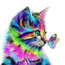 Lade das Bild in den Galerie-Viewer, Katze und Schmetterling - voller runder Diamant - 30x30cm