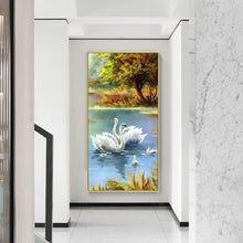 Lade das Bild in den Galerie-Viewer, Schwan Familie - volle Runde Diamant-Malerei - 85x45cm
