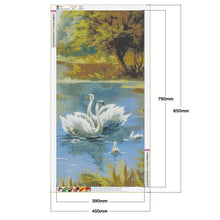 Lade das Bild in den Galerie-Viewer, Schwan Familie - volle Runde Diamant-Malerei - 85x45cm