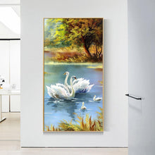 Lade das Bild in den Galerie-Viewer, Schwan Familie - volle Runde Diamant-Malerei - 85x45cm