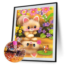 Lade das Bild in den Galerie-Viewer, Katze und Blume - voller runder Diamant - 30x40cm