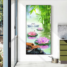 Lade das Bild in den Galerie-Viewer, Lotus Schwan - volle Runde Diamant-Malerei - 85x45cm