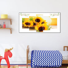 Lade das Bild in den Galerie-Viewer, Sonnenblume 5 Panel - voller runder Diamant - 95x45cm