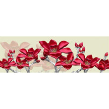 Lade das Bild in den Galerie-Viewer, Rote Blume Nähte Landschaft - voller Runder Diamant - 80x30cm