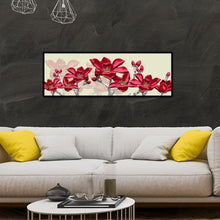 Lade das Bild in den Galerie-Viewer, Rote Blume Nähte Landschaft - voller Runder Diamant - 80x30cm