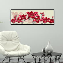 Lade das Bild in den Galerie-Viewer, Rote Blume Nähte Landschaft - voller Runder Diamant - 80x30cm