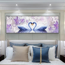 Lade das Bild in den Galerie-Viewer, Schwan Liebe - voller runder Diamant - 80x30cm