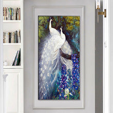 Lade das Bild in den Galerie-Viewer, Weiße Pfau - voller runder Diamant - 45x85cm