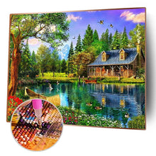 Lade das Bild in den Galerie-Viewer, Malerische Seehaus - voller quadratischer Diamant - 50x40cm