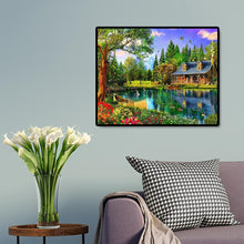Lade das Bild in den Galerie-Viewer, Malerische Seehaus - voller quadratischer Diamant - 50x40cm