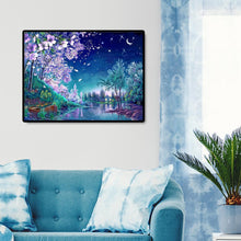 Lade das Bild in den Galerie-Viewer, Kirschblüte Nacht Szene - voller quadratischer Diamant - 50x40cm