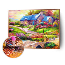 Lade das Bild in den Galerie-Viewer, Blaue Haus Landschaft - voller quadratischer Diamant - 50x40cm