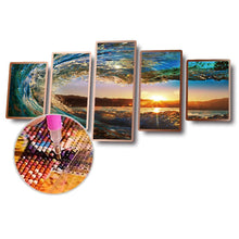 Lade das Bild in den Galerie-Viewer, Wellen 5 Stück - voller runder Diamant - 95x45cm