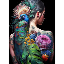 Lade das Bild in den Galerie-Viewer, Persönlichkeit Blumenmädchen Vogel zurück - Vollbild Diamond Painting