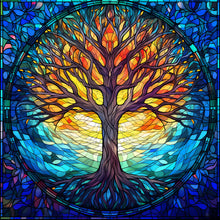 Lade das Bild in den Galerie-Viewer, Buntglas Tree-voller Round Diamond Painting-30x30cm