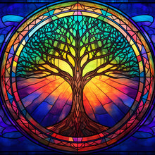 Lade das Bild in den Galerie-Viewer, Buntglas Tree-voller Round Diamond Painting-30x30cm