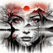 Lade das Bild in den Galerie-Viewer, Frauenkopf Portrait Landschaft-Voll Round Diamond Painting-50x50cm
