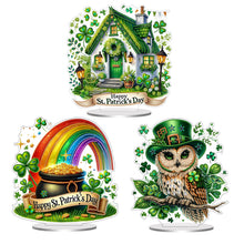 Lade das Bild in den Galerie-Viewer, St. Patrick's Day Eule - Einseitig - Acryl-Diamant-Tischornament
