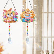 Lade das Bild in den Galerie-Viewer, 2 Stk./Set Blumenkranz Hase - Sonnenfänger Fensterhänger Diamant-Windspiel
