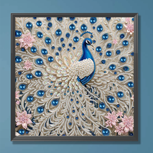 Lade das Bild in den Galerie-Viewer, Weißer Pfau – Teilweise speziell geformte Diamond painting-30x30cm
