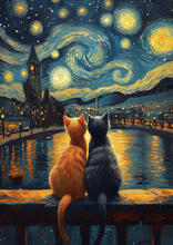 Lade das Bild in den Galerie-Viewer, Starry Night Cats-Voll Round Diamond Painting-40x50cm
