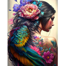 Lade das Bild in den Galerie-Viewer, Persönlichkeit Blumenmädchen Vogel zurück - Vollbild Diamond Painting
