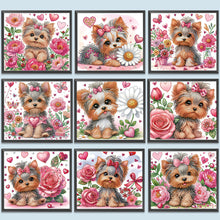 Lade das Bild in den Galerie-Viewer, Blumen-Yorkshire-Terrier-Teil-Special Diamond Painting-35x30cm
