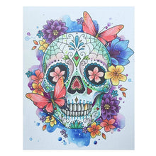 Lade das Bild in den Galerie-Viewer, Blumen Schädel - voller runder Diamant - 30x25cm
