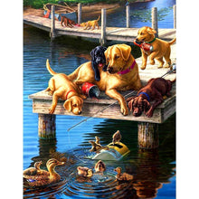 Lade das Bild in den Galerie-Viewer, Hunde Enten - voller runder Diamant - 30x30cm
