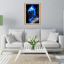 Lade das Bild in den Galerie-Viewer, Blauer Flammenschädel - voller runder Diamant - 30x40cm
