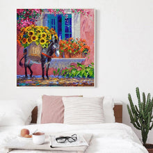 Lade das Bild in den Galerie-Viewer, Esel Blumen - voller runder Diamant - 30x30cm
