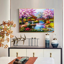 Lade das Bild in den Galerie-Viewer, Frühlingsbrücke - voller quadratischer Diamant - 50x40cm
