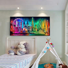 Lade das Bild in den Galerie-Viewer, Stadt Nachtansicht - voller runder Diamant - 100x50cm
