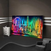 Lade das Bild in den Galerie-Viewer, Stadt Nachtansicht - voller runder Diamant - 100x50cm
