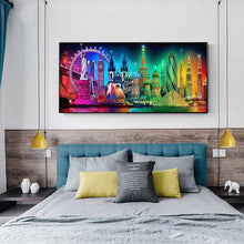 Lade das Bild in den Galerie-Viewer, Stadt Nachtansicht - voller runder Diamant - 100x50cm
