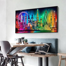 Lade das Bild in den Galerie-Viewer, Stadt Nachtansicht - voller runder Diamant - 100x50cm
