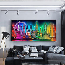 Lade das Bild in den Galerie-Viewer, Stadt Nachtansicht - voller runder Diamant - 100x50cm
