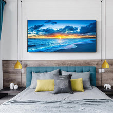 Lade das Bild in den Galerie-Viewer, Sonnenaufgang auf See - voller runder Diamant - 100x40cm
