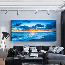 Lade das Bild in den Galerie-Viewer, Sonnenaufgang auf See - voller runder Diamant - 100x40cm
