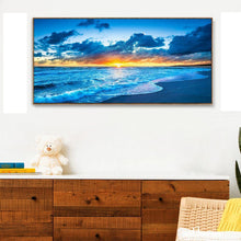 Lade das Bild in den Galerie-Viewer, Sonnenaufgang auf See - voller runder Diamant - 100x40cm
