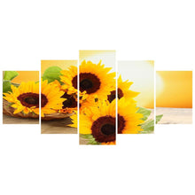 Lade das Bild in den Galerie-Viewer, Sonnenblume 5 Panel - voller runder Diamant - 95x45cm
